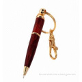 Portable Wooden Twist Ball Gift Pen with Golden Color Keyring
